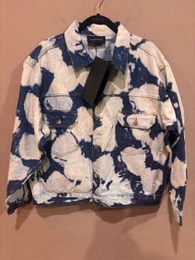 NWT Black Scale Blue & White Tie-Dye Cloud Bleach Denim Jacket Men's Size Medium